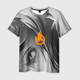 Мужская футболка 3D с принтом Click on fire в Белгороде, 100% полиэфир | прямой крой, круглый вырез горловины, длина до линии бедер | abstraction | black | click | dark | fire | monochrome | orange | white | абстракция | белый | иконка | клик | огонь | оранжевый | серый | темный | чернобелый | черный