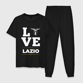 Мужская пижама хлопок с принтом Lazio Love Classic в Курске, 100% хлопок | брюки и футболка прямого кроя, без карманов, на брюках мягкая резинка на поясе и по низу штанин
 | Тематика изображения на принте: club | football | lazio | logo | love | клуб | лацио | лого | мяч | символ | спорт | футбол | футболист | футболисты | футбольный