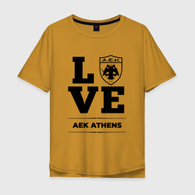 Мужская футболка хлопок Oversize с принтом AEK Athens Love Классика в Петрозаводске, 100% хлопок | свободный крой, круглый ворот, “спинка” длиннее передней части | aek | aek athens | athens | club | football | logo | love | аек | клуб | лого | мяч | символ | спорт | футбол | футболист | футболисты | футбольный