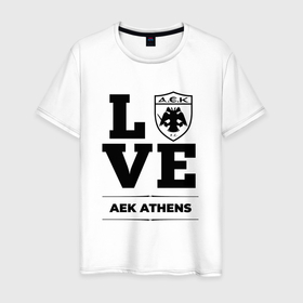 Мужская футболка хлопок с принтом AEK Athens Love Классика в Тюмени, 100% хлопок | прямой крой, круглый вырез горловины, длина до линии бедер, слегка спущенное плечо. | aek | aek athens | athens | club | football | logo | love | аек | клуб | лого | мяч | символ | спорт | футбол | футболист | футболисты | футбольный