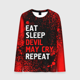 Мужской лонгслив 3D с принтом Eat Sleep Devil May Cry Repeat + Арт в Екатеринбурге, 100% полиэстер | длинные рукава, круглый вырез горловины, полуприлегающий силуэт | cry | devil | eat sleep devil may cry repeat | logo | may | девил | игра | игры | край | краска | лого | логотип | мэй | символ | спрей