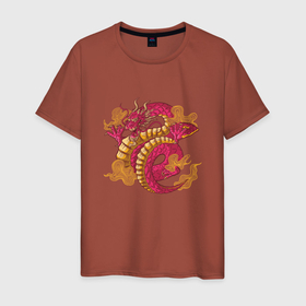 Мужская футболка хлопок с принтом Красный китайский дракон | Red Chineese Dragon , 100% хлопок | прямой крой, круглый вырез горловины, длина до линии бедер, слегка спущенное плечо. | china | chineese | dragon | dragons | snake dragon | большой дракон | в виде змеи | длинный дракон | дракон змей | дракон на спине | змеиный дракон | змей лун | китайская мифология | лун | лун сюй | огромный дракон