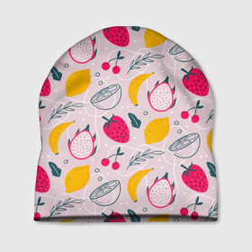Шапка 3D с принтом Fruit  Pattern в Тюмени, 100% полиэстер | универсальный размер, печать по всей поверхности изделия | banana | berry | fruit | lemon | pattern | бананы | драконий фрукт | клубника | лимон | паттерн | текстура | фрукты | ягоды