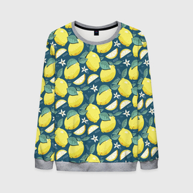 Мужской свитшот 3D с принтом Cute lemon pattern в Петрозаводске, 100% полиэстер с мягким внутренним слоем | круглый вырез горловины, мягкая резинка на манжетах и поясе, свободная посадка по фигуре | fruit | lemon | pattern | лимон | лимоны | паттерн | фрукт | фрукты