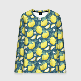 Мужской лонгслив 3D с принтом Cute lemon pattern в Петрозаводске, 100% полиэстер | длинные рукава, круглый вырез горловины, полуприлегающий силуэт | Тематика изображения на принте: fruit | lemon | pattern | лимон | лимоны | паттерн | фрукт | фрукты
