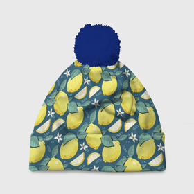 Шапка 3D c помпоном с принтом Cute lemon pattern в Екатеринбурге, 100% полиэстер | универсальный размер, печать по всей поверхности изделия | fruit | lemon | pattern | лимон | лимоны | паттерн | фрукт | фрукты