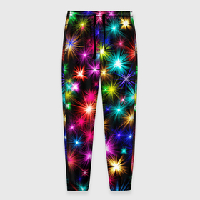 Мужские брюки 3D с принтом ЦВЕТНЫЕ ЗВЕЗДЫ (COLORED STARS) в Белгороде, 100% полиэстер | манжеты по низу, эластичный пояс регулируется шнурком, по бокам два кармана без застежек, внутренняя часть кармана из мелкой сетки | звезды | красочные | межзвездный | разноцветный | розовый | синие | текстура | фиолетовый | цвет | цветные | черные