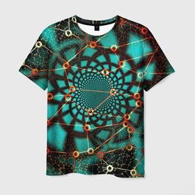 Мужская футболка 3D с принтом ТЕКСТУРНЫЕ МОЛЕКУЛЫ (TEXTURE MOLECULES) в Петрозаводске, 100% полиэфир | прямой крой, круглый вырез горловины, длина до линии бедер | абстракция | атом | геометрический | графика | красочный | круг | обои | синий | узор | фон