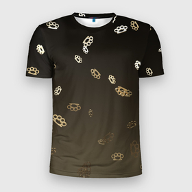 Мужская футболка 3D Slim с принтом brass knuckles   кастет в Новосибирске, 100% полиэстер с улучшенными характеристиками | приталенный силуэт, круглая горловина, широкие плечи, сужается к линии бедра | Тематика изображения на принте: кастет | маленькие кастеты | темный