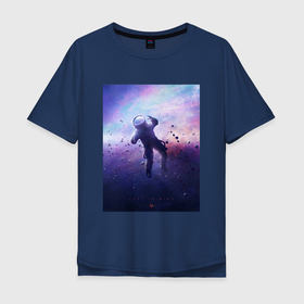 Мужская футболка хлопок Oversize с принтом Lost In Mind (космонавт летает) в Петрозаводске, 100% хлопок | свободный крой, круглый ворот, “спинка” длиннее передней части | 