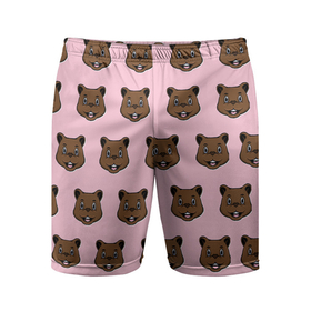 Мужские шорты спортивные с принтом Веселый медведь паттрен в Санкт-Петербурге,  |  | животное | медведь | милый | мишка | рисунок | розовый | счастье