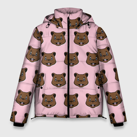 Мужская зимняя куртка 3D с принтом Веселый медведь паттрен в Екатеринбурге, верх — 100% полиэстер; подкладка — 100% полиэстер; утеплитель — 100% полиэстер | длина ниже бедра, свободный силуэт Оверсайз. Есть воротник-стойка, отстегивающийся капюшон и ветрозащитная планка. 

Боковые карманы с листочкой на кнопках и внутренний карман на молнии. | животное | медведь | милый | мишка | рисунок | розовый | счастье