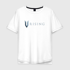 Мужская футболка хлопок Oversize с принтом V Rising logo в Курске, 100% хлопок | свободный крой, круглый ворот, “спинка” длиннее передней части | Тематика изображения на принте: game | games | v rising | vampire | vrising | в райсинг | в рисинг | вампир | вампиры | игра | игры