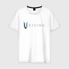 Мужская футболка хлопок с принтом V Rising logo , 100% хлопок | прямой крой, круглый вырез горловины, длина до линии бедер, слегка спущенное плечо. | game | games | v rising | vampire | vrising | в райсинг | в рисинг | вампир | вампиры | игра | игры