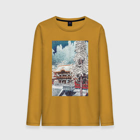 Мужской лонгслив хлопок с принтом The Yomei Gate at Nikko (Японская зима) в Белгороде, 100% хлопок |  | japan | винтаж | зима | пейзаж | природа | снег | храм | япония | японская | японская анимация | японская эстетика | японский | японский стиль