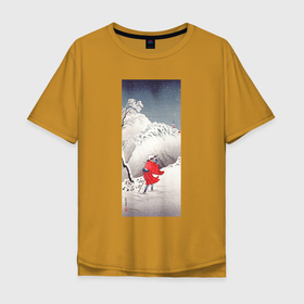 Мужская футболка хлопок Oversize с принтом Snowy Evening on a Mountain Path (Заснеженная тропа) , 100% хлопок | свободный крой, круглый ворот, “спинка” длиннее передней части | japan | винтаж | горы | зима | пейзаж | природа | прогулка | снег | япония | японская | японская анимация | японская эстетика | японский | японский стиль