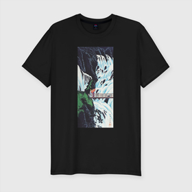 Мужская футболка хлопок Slim с принтом Shiragumo Waterfall of Nikko (Водопад Ширагумо) в Тюмени, 92% хлопок, 8% лайкра | приталенный силуэт, круглый вырез ворота, длина до линии бедра, короткий рукав | Тематика изображения на принте: japan | винтаж | вода | водопад | природа | прогулка | япония | японская анимация | японская эстетика | японский стиль