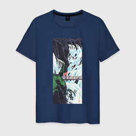 Мужская футболка хлопок с принтом Shiragumo Waterfall of Nikko (Водопад Ширагумо) в Санкт-Петербурге, 100% хлопок | прямой крой, круглый вырез горловины, длина до линии бедер, слегка спущенное плечо. | Тематика изображения на принте: japan | винтаж | вода | водопад | природа | прогулка | япония | японская анимация | японская эстетика | японский стиль