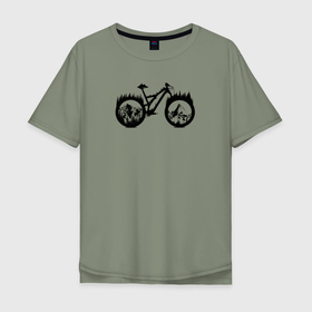 Мужская футболка хлопок Oversize с принтом Эндуро байк и горы , 100% хлопок | свободный крой, круглый ворот, “спинка” длиннее передней части | 