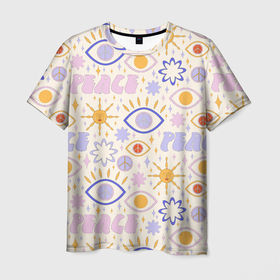 Мужская футболка 3D с принтом ХИППИ ПАТТЕРН В СТИЛЕ 70х , 100% полиэфир | прямой крой, круглый вырез горловины, длина до линии бедер | 70s | 70е | 80s | 80е | 90е | pattern | retro | геометрия | мир | орнамент | паттерн | ретро | узоры | хиппи | цветы