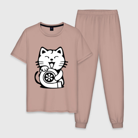 Мужская пижама хлопок с принтом JDM   Cat  Engine   Japan в Белгороде, 100% хлопок | брюки и футболка прямого кроя, без карманов, на брюках мягкая резинка на поясе и по низу штанин
 | Тематика изображения на принте: ears | engine | japan | jdm | moustache | paws | smile | style | tail | двигатель | кот | котёнок | кошка | лапы | стиль | улыбка | усы | уши | хвост | япония