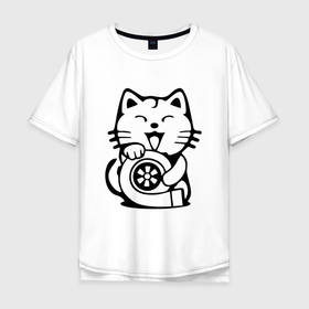 Мужская футболка хлопок Oversize с принтом JDM   Cat  Engine   Japan в Санкт-Петербурге, 100% хлопок | свободный крой, круглый ворот, “спинка” длиннее передней части | ears | engine | japan | jdm | moustache | paws | smile | style | tail | двигатель | кот | котёнок | кошка | лапы | стиль | улыбка | усы | уши | хвост | япония