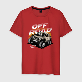 Мужская футболка хлопок с принтом OFF ROAD Внедорожник в Санкт-Петербурге, 100% хлопок | прямой крой, круглый вырез горловины, длина до линии бедер, слегка спущенное плечо. | Тематика изображения на принте: off road | авто | автомобиль | внедорожник | джип