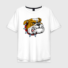 Мужская футболка хлопок Oversize с принтом Голова английского бульдога в Белгороде, 100% хлопок | свободный крой, круглый ворот, “спинка” длиннее передней части | bulldog | dog | english bulldog | английский бульдог | бульдог | бульдоги | животное | пес | песель | песик | собака | собачка | щенок