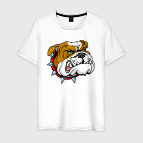 Мужская футболка хлопок с принтом Голова английского бульдога в Екатеринбурге, 100% хлопок | прямой крой, круглый вырез горловины, длина до линии бедер, слегка спущенное плечо. | Тематика изображения на принте: bulldog | dog | english bulldog | английский бульдог | бульдог | бульдоги | животное | пес | песель | песик | собака | собачка | щенок
