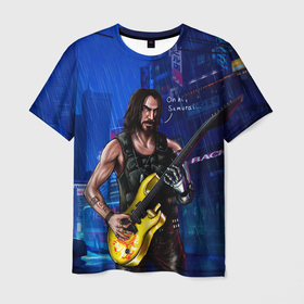 Мужская футболка 3D с принтом гитарист  Johnny cyberpunk2077 в Кировске, 100% полиэфир | прямой крой, круглый вырез горловины, длина до линии бедер | 