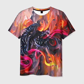 Мужская футболка 3D с принтом Уроборос в огне в Санкт-Петербурге, 100% полиэфир | прямой крой, круглый вырез горловины, длина до линии бедер | bright | dark | dragon | fbstraction | fire | абстракция | броский | дракон | мрачный | огонь | рисунок | темный | фееричный | яркий