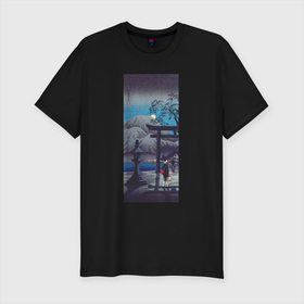 Мужская футболка хлопок Slim с принтом Hakone Lake in Moonlight (Ночное озеро) в Новосибирске, 92% хлопок, 8% лайкра | приталенный силуэт, круглый вырез ворота, длина до линии бедра, короткий рукав | Тематика изображения на принте: japan | винтаж | горы | ночь | озеро | пейзаж | природа | япония | японская | японская анимация | японская эстетика | японский стиль