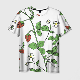 Мужская футболка 3D с принтом Цветы Земляники Лесной в Тюмени, 100% полиэфир | прямой крой, круглый вырез горловины, длина до линии бедер | flowers | земляника | природа | растение | флора | цветы