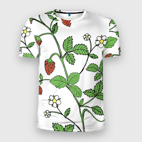 Мужская футболка 3D Slim с принтом Цветы Земляники Лесной в Екатеринбурге, 100% полиэстер с улучшенными характеристиками | приталенный силуэт, круглая горловина, широкие плечи, сужается к линии бедра | flowers | земляника | природа | растение | флора | цветы