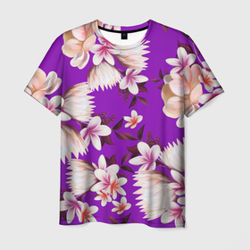 Мужская футболка 3D с принтом Цветы Фиолетовый Цветок в Кировске, 100% полиэфир | прямой крой, круглый вырез горловины, длина до линии бедер | flowers | природа | растение | флора | цветы