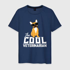 Мужская футболка хлопок с принтом Крутой ветеринар (французский бульдог) в Новосибирске, 100% хлопок | прямой крой, круглый вырез горловины, длина до линии бедер, слегка спущенное плечо. | bulldog | dog | french bulldog | бульдог | бульдоги | ветеринар | врач | для животных | животное | крутой ветеринар | медецина | медик | пес | песель | песик | собака | собачка | французский бульдог | щенок