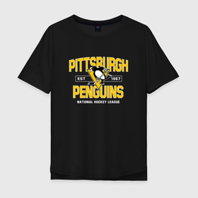 Мужская футболка хлопок Oversize с принтом Pittsburgh Penguins Питтсбург Пингвинз в Санкт-Петербурге, 100% хлопок | свободный крой, круглый ворот, “спинка” длиннее передней части | Тематика изображения на принте: hockey | nhl | penguins | pittsburg | pittsburgh | pittsburgh penguins | usa | нхл | пингвинз | питтсбург | питтсбург пингвинз | спорт | сша | хоккей | шайба
