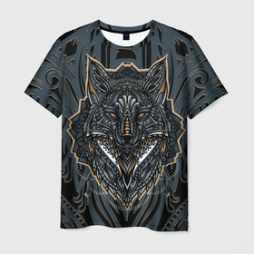 Мужская футболка 3D с принтом Волк. Этника , 100% полиэфир | прямой крой, круглый вырез горловины, длина до линии бедер | волк | голова волка | узор | хищник | этника