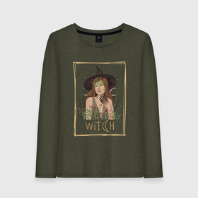 Женский лонгслив хлопок с принтом Ведьма witch колдунья в шляпе с цветами , 100% хлопок |  | witch | ведьма | ведьма в шляпе | ведьма с цветами | иллюстрация | колдунья | магия | мистика | рисунок в рамке | эзотерика