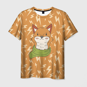 Мужская футболка 3D с принтом Лисенок и молнии , 100% полиэфир | прямой крой, круглый вырез горловины, длина до линии бедер | Тематика изображения на принте: животное | лис | лиса | лисенок | молния | рыжий | хищник