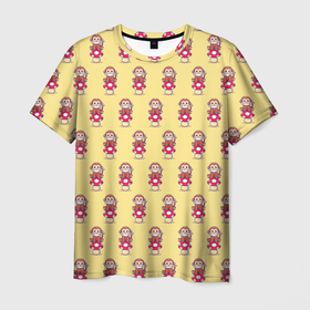 Мужская футболка 3D с принтом Обезьянка на грибе в Курске, 100% полиэфир | прямой крой, круглый вырез горловины, длина до линии бедер | Тематика изображения на принте: гриб | желтый | животное | красный | милота | обезьяна | улыбка