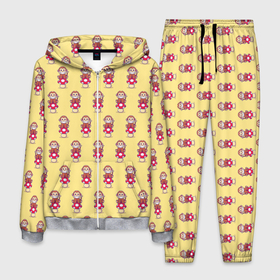 Мужской костюм 3D с принтом Обезьянка на грибе в Кировске, 100% полиэстер | Манжеты и пояс оформлены тканевой резинкой, двухслойный капюшон со шнурком для регулировки, карманы спереди | гриб | желтый | животное | красный | милота | обезьяна | улыбка
