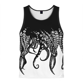 Мужская майка 3D с принтом В щупальцах осьминога в Белгороде, 100% полиэстер | круглая горловина, приталенный силуэт, длина до линии бедра. Пройма и горловина окантованы тонкой бейкой | octopus | асьменог | асьминог | в щупальцах осьминога | животное | морские животные | октопус | осьминог | подводный мир | щупальца | щупальцы