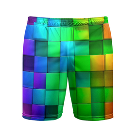 Мужские шорты спортивные с принтом РАЗНОЦВЕТНЫЕ КУБИКИ (MULTICOLORED CUBES) в Курске,  |  | геометрический | желтый | зеленый | квадратный | красный | красочный | куб | оптическая иллюзия | розовый | текстура | узор | цвета