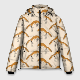Мужская зимняя куртка 3D с принтом Лиса в прыжке   паттерн в Новосибирске, верх — 100% полиэстер; подкладка — 100% полиэстер; утеплитель — 100% полиэстер | длина ниже бедра, свободный силуэт Оверсайз. Есть воротник-стойка, отстегивающийся капюшон и ветрозащитная планка. 

Боковые карманы с листочкой на кнопках и внутренний карман на молнии. | fox | jump | животное | лиса | охота | паттерн | прыжок | рисунок