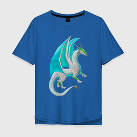 Мужская футболка хлопок Oversize с принтом Дракон бирюзовый , 100% хлопок | свободный крой, круглый ворот, “спинка” длиннее передней части | dragon | дракон | дракончик | драконы | змий | мифическое существо | монстр | чудище | чудовище