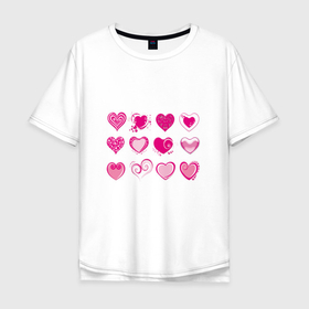 Мужская футболка хлопок Oversize с принтом РОЗОВЫЕ СЕРДЕЧКИ (PINK HEARTS) , 100% хлопок | свободный крой, круглый ворот, “спинка” длиннее передней части | валентинки | забавный | любовь | милый | узор | эстетичный