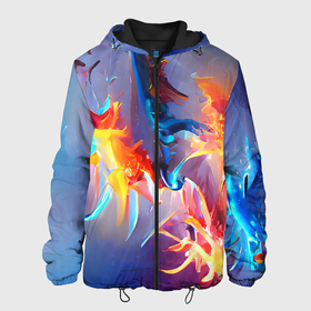 Мужская куртка 3D с принтом Замерзшее пламя в Новосибирске, ткань верха — 100% полиэстер, подклад — флис | прямой крой, подол и капюшон оформлены резинкой с фиксаторами, два кармана без застежек по бокам, один большой потайной карман на груди. Карман на груди застегивается на липучку | abstraction | bright | colors | fire | flame | frozen | ice | multicolored | абстракция | горячий | краски | красочный | лед | огонь | пламя | разноцветный | сочный | фееричный | яркий