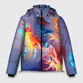 Мужская зимняя куртка 3D с принтом Замерзшее пламя в Новосибирске, верх — 100% полиэстер; подкладка — 100% полиэстер; утеплитель — 100% полиэстер | длина ниже бедра, свободный силуэт Оверсайз. Есть воротник-стойка, отстегивающийся капюшон и ветрозащитная планка. 

Боковые карманы с листочкой на кнопках и внутренний карман на молнии. | abstraction | bright | colors | fire | flame | frozen | ice | multicolored | абстракция | горячий | краски | красочный | лед | огонь | пламя | разноцветный | сочный | фееричный | яркий