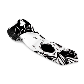 Галстук 3D с принтом черепа и розы на черном фоне в Екатеринбурге, 100% полиэстер | Длина 148 см; Плотность 150-180 г/м2 | background | black | black background | bw | flowers | roses | skeleton | skeletons | skull | skulls | white | белый | розы | скелет | скелеты | фон | цветы | чб | череп | черепа | черный | черный фон